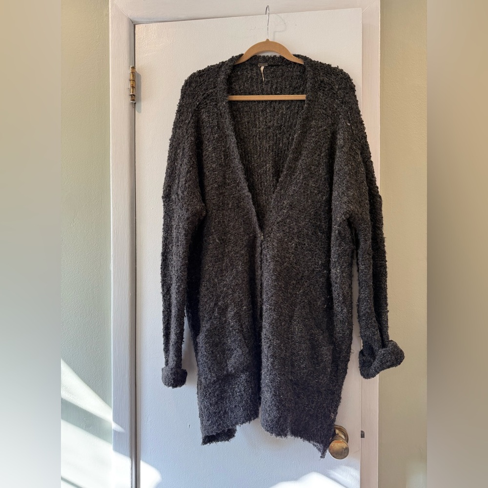 Free People Charcoal Open-Front Cardigan